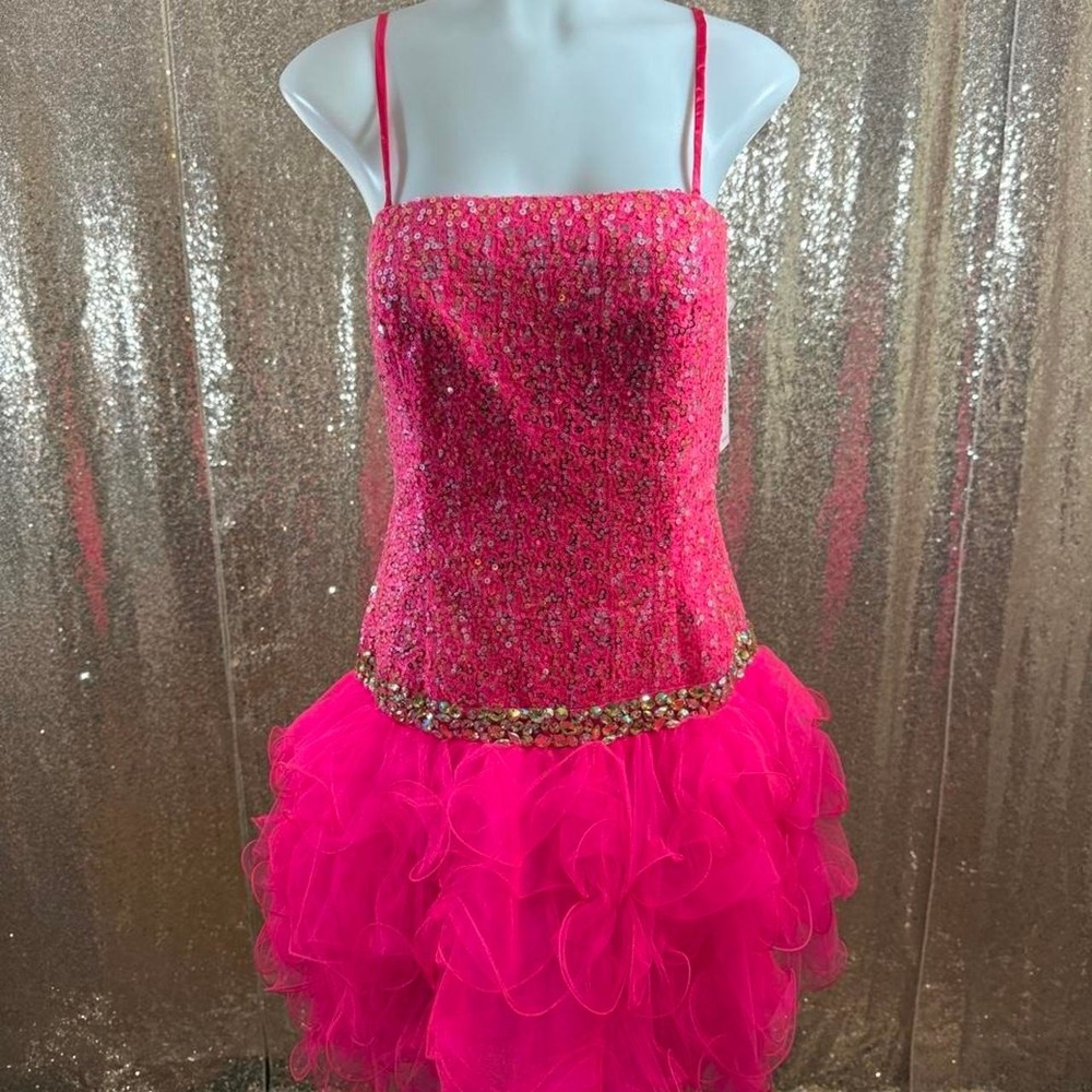 Poly USA Pink sequin beaded with ruffled tulle formal HoCo Dress NWT/Size XL